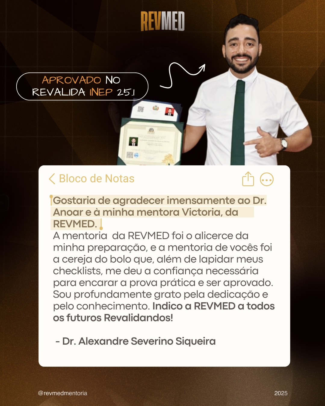 Depoimento de Dr. Alexandre Severino Siqueira — aprovado no Revalida INEP 25.1