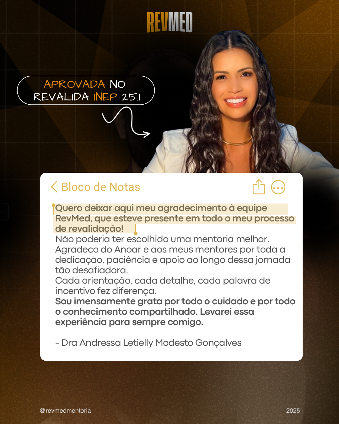 Depoimento de Dra. Andressa Letielly — aprovado no Revalida INEP 25.1