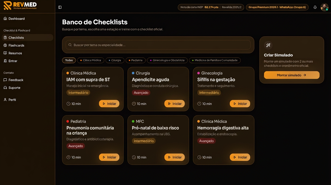 Banco de checklists oficiais REVMED para Revalida
